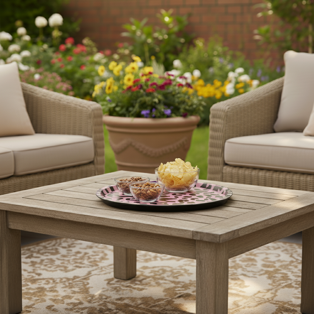 Plateau Léopard Blush 37 cm – plateau rond en bois réversible, fabrication française