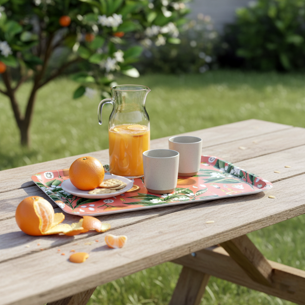 Plateau Nature - Orange : grand plateau rectangulaire décoratif Made in France