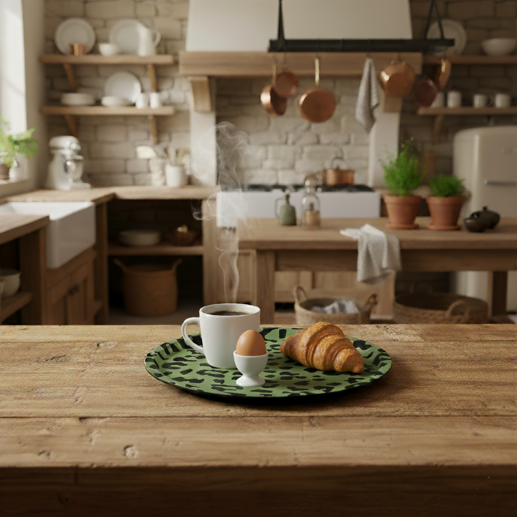 Plateau Léopard Kaki 37 cm – grand plateau rond décoratif, robuste et pratique