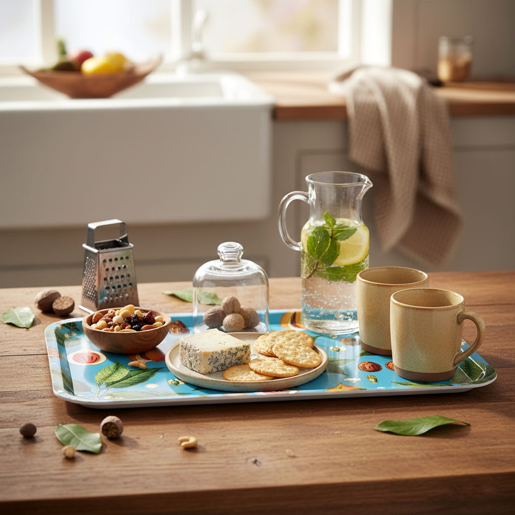 Plateau Nature Muscade 47,5 × 27,5 cm en bouleau, design turquoise Made in France