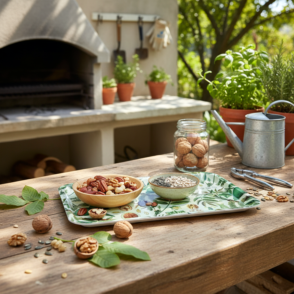 Plateau Nature Noix 47,4 x 27,5 cm – Design botanique robuste, 100 % Made in France