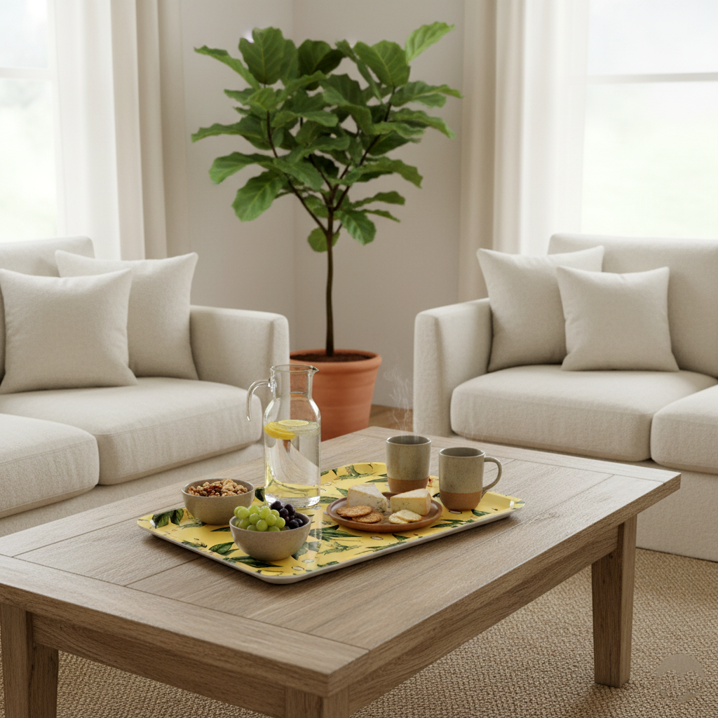 Plateau Nature Fleur de Coton 47,5 x 27,5 cm : grand plateau de service français